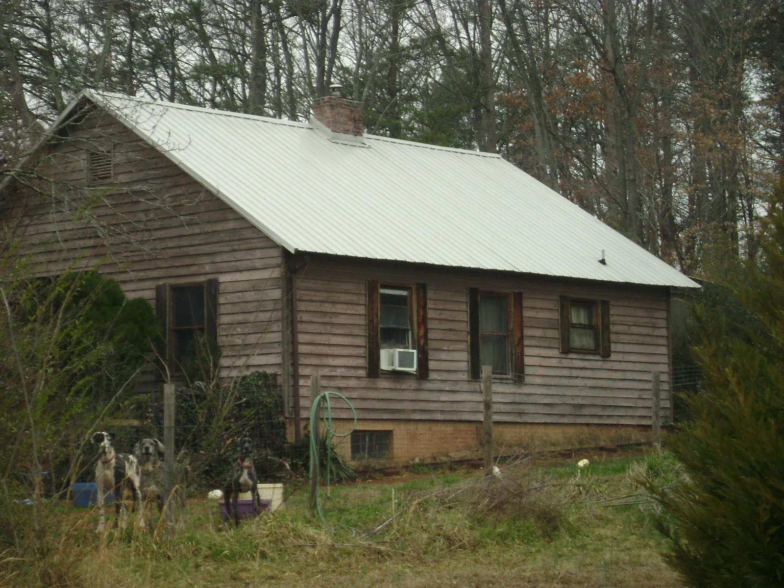 White metal roof on an old wood sided farmhouse, from a Metal Roof Installation job in Cambridge